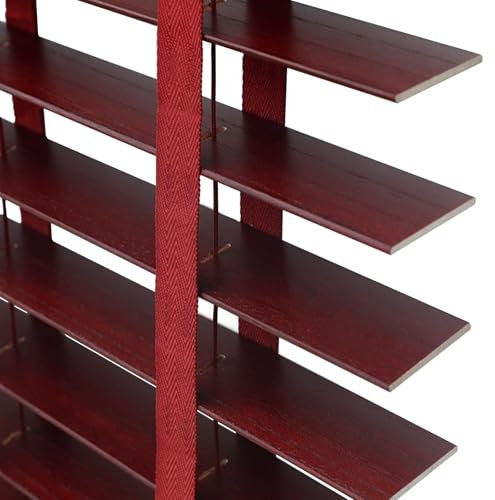 Dark Red Wood Venetian Blind With 2 Slats Privacy Darkening Naturalwooden Blinds Light Filtering Horizontal Blind For Bedroom Bathroom Patio Door And Office Cordless(W60cmxH100cm)
