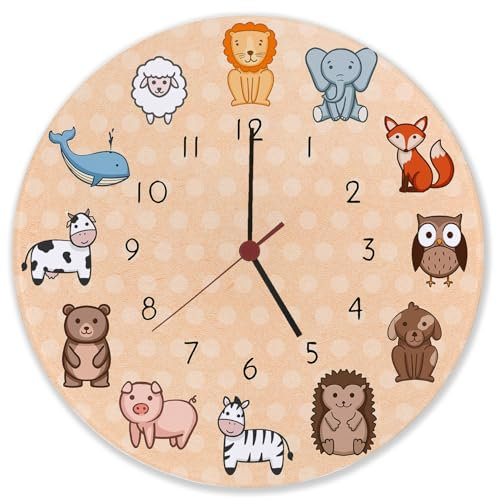 Kinderuhr mit süßen Tieren Wanduhr aus Glas schöne Uhr für das Kinderzimmer mit süßen Tieren als Dekoration für das Zimmer von Kleinkindern oder Vorschulkindern