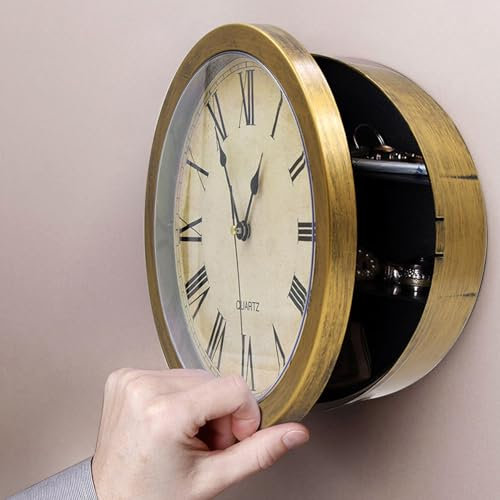 SLYHHZHMY Wanduhr Mit Aufbewahrungsfach Tresoruhr Vintage-Uhr Mit Stauraum (Gold)