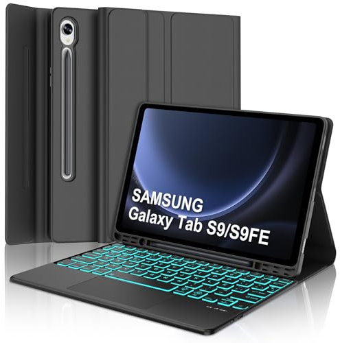 Funda con Teclado Táctil para Samsung Galaxy Tab S10 FE/S9 FE 10.9 Pulgadas, Teclado Retroiluminado Bluetooth Inalámbrico con Trackpad para Samsung Galaxy Tab S10 FE/S9 FE 10.9/S9 11, Negro