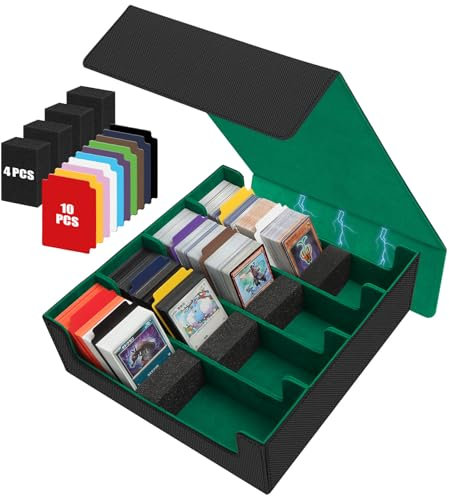 POKIENE Trading Card Storage Box with Drawers, Detachable Labels, for TCG, MTG, PTCG, Sports Cards (Black Green)