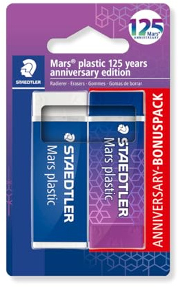 STAEDTLER Mars plastic Radiergummi – 125-Jahre-Edition, Blau/Lila | Für Kinder, geringe Krümelbildung, latexfrei – Jubiläumsedition – Art.-Nr. 52650MABK2