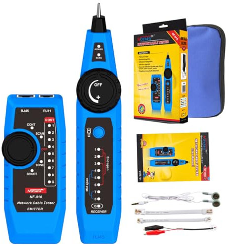 Optical Wire Meter Tracer, Network Cable Tester with CONT/SCAN/Test, LED Lighting, Earphone Function, Testing Line Finder for RJ11, RJ45, Electronic Cables, Telephone Line
