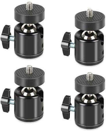 Acuxiaza Mini Ball Head 1/4 Swivel Mini Ball Head Screw Tripod Mount 4 Pack 360 Degree Rotatable Tripod Ball Head Camera Mount Adapter for Trail Cameras Hunting Cameras DSLR Camera Light Stand
