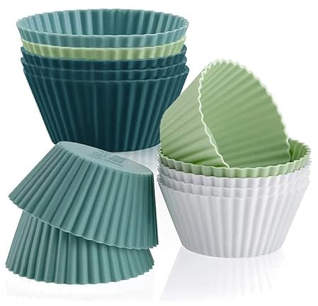 Lot de 24 Moules Muffins Silicone, Anti-adhésif Moule Cupcake, Réutilisables Moule à Muffin, 4 Couleurs Moule Cake pour Muffins, Cupcakes, Pâtisseries, Puddings