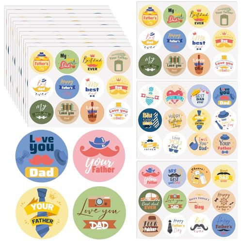 Tinoaly 18st Vatertag Aufkleber, Rund 5cm Ich Liebe Dich Papa Aufkleber Selbstklebend Umschlagaufkleber Etiketten Dekorationen für Geschenkboxen Grußkarten Partygeschenke