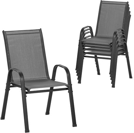 WOLTU Gartensessel 6 er Set, stapelbare Gartenstühle, Garten Sitzgruppe Outdoor ergonomisch, wetterfeste Terrassenmöbel für Garten, Terrasse, Balkon, Dunkelgrau