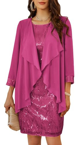 GRACE KARIN Abito da donna senza maniche, scollo rotondo, con paillette, elegante, in due pezzi, in tulle, per feste, rosso rose, L