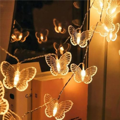 HHMTAKA Schmetterling-Lichterkette, 3 m, 20 Stück, LED-USB-Lichterkette, Dekoration, Lightning für Weihnachten, Hochzeit, Geburtstag, Valentinstag, Party, Schlafzimmer, drinnen und draußen (Warmweiß)