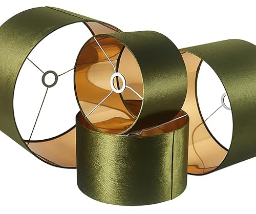 Lampenschirm Trommel Samt, 45 cm, Grün mit goldfarbenem Futter | Modern, Für Tisch-, Boden- und Hängelampen, Für Wohnzimmer und Schlafzimmer, E27, E14, 60 W Maxi