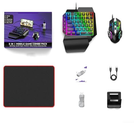 YUEKOPOU Draagbaar toetsenbord, draadloze connectiviteit, e One Handed Gaming Solution RGB Keyboard & Mouse with Adjustable Connectivity Options