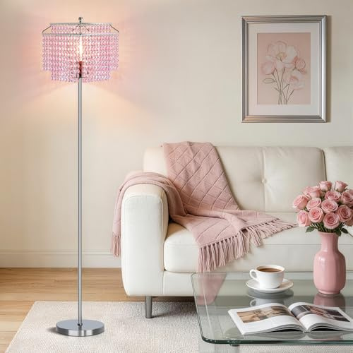 GyroVu Kristall Stehlampe, Moderne Stehleuchte mit Ein-/Ausschalter am Fuß | Hohe Floor Lamp mit doppellagigem Lampenschirm für Wohnzimmer, Schlafzimmer und Büro (Glühbirne enthalten)