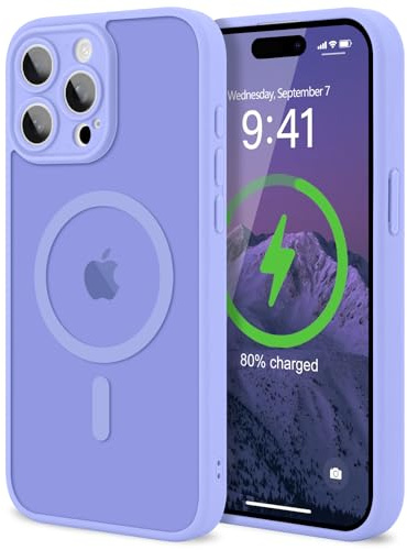 LAPOPNUT Magnetic Case for iPhone 15 Pro, Camera Protection, Lilac | Compatible with MagSafe, Translucent Matte, Hard Back Cover, Soft TPU Bumper, Slim Shockproof Phone Case，Military Grade