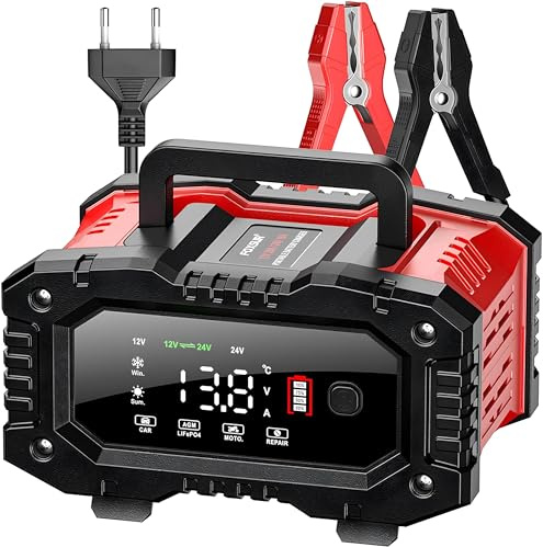Cargador Baterias Coche - 12V 20A / 24V 10A Cargador de Batería Coche y Moto, con Pantalla LCD, para Automóviles Motocicletas, AGM, Gel, LiFePo4