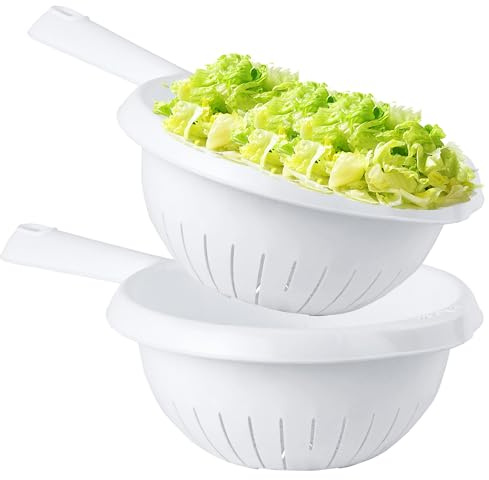 Ice White Handled Colander/Sieve Deep Filter Basket Multi Purpose | for Rice, Vegetables & Fruit Washing Food Strainer