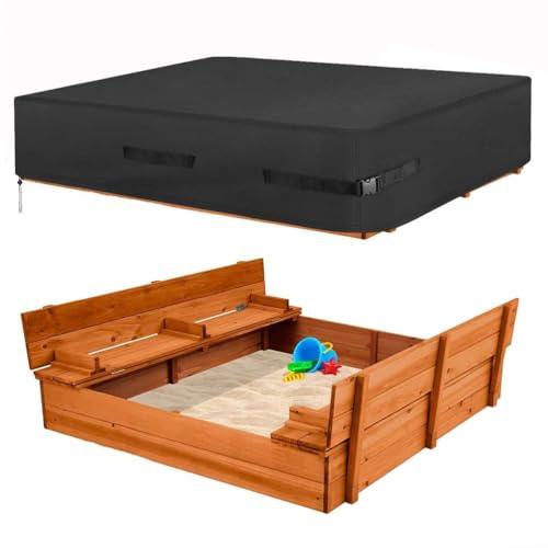 Sandkastenabdeckung, 600D wasserdichte Sandkastenabdeckung, Quadratische Sandkastenabdeckung, Robuste Outdoor-Abdeckung für Schützt Sandkasten und Spielzeug,Schwarz,150X150X20cm