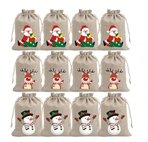 VYNZOR 12 Stück Baumwollsäckchen Stoffsäckchen mit Zugband Stoffbeutel Klein Säckchen zum Befüllen Adventskalender DIY Geschenkbeutel Stoff für Weihnachten Hochzeit Kindergeburtstag (10x15 cm)