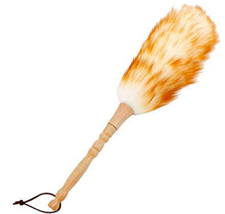 DAGLLGEW Plumero de Lana de Cordero Suave y Esponjoso con Mango de Madera. Cepillo de Limpieza antiestático. Plumero de Lana de Cordero con Mango.
