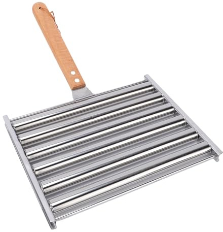 Depisuta Hot-Dog-Roller für den Grill, Wurstroller aus Edelstahl mit Extra Langem Holzgriff, Gleichmäßig Gegarte Hot Dogs, 5 Kapazitäten, für Grillen Im Freien und Camping
