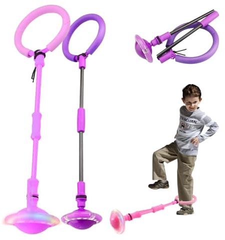 Jonuin Ankle Skip Ball for Kids, 2 Pcs Foldable Skip Ball Ankle Toys, Flash Wheel Skip Balls, Swing Balls, Sports Fitness Toy for Boys Girls Christmas Birthday Gifts (Pink + Purple)
