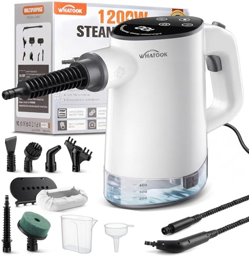 WHATOOK Handheld Steam Cleaner: 1200W Multipurpose Steam Cleaner | 15s Heat-Up, 500ml Water Tank, Chemical-Free, 2 Level Adjustable, for Home, Bathroom, Kitchen, Floors and Upholstery