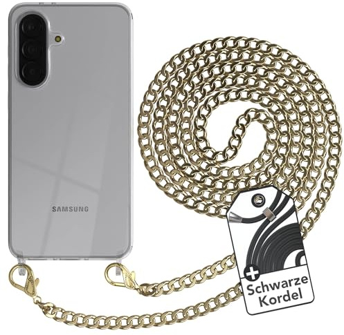 EAZY CASE Handykette kompatibel mit Galaxy A37 Handyhülle mit Metall Umhängeband und Ersatz Kordel schwarz, Handykordel mit Schutzhülle, Stylische Kette, Metall - Gold
