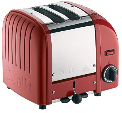 Dualit Grille Pain 2 Fentes Classic Vario - Toaster Grille Pain Inox Fabriqué au Royaume-Uni - Éléments ProHeat® Exclusifs - Fentes Individuelles, Décongélation, Minuterie Mécanique - Rouge