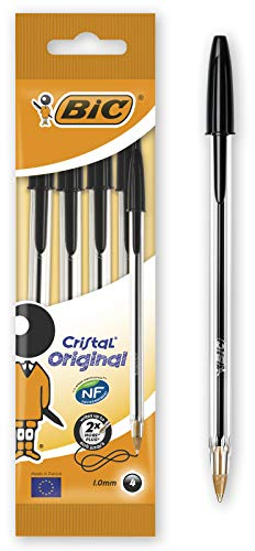 BIC Kugelschreiber Cristal Original, in Schwarz, Strichstärke: 0,4 mm, 4er Pack, Ideal für das Büro, das Home Office oder die Schule, 1 Stück (4er Pack)