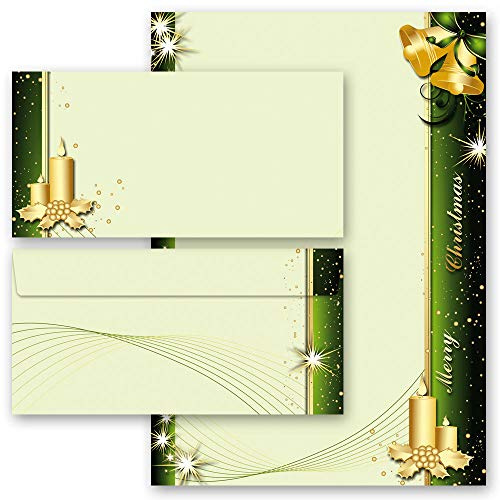Motivpapier Briefpapier Sets Briefpapier mit Umschlag Weihnachten, WEIHNACHTSSYMBOLE 50 Blatt Briefpapier + 50 passende Briefumschläge DIN LANG ohne Fenster | Paper-Media