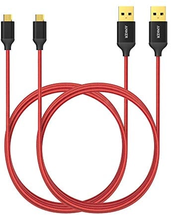 Anker [2-Pack 6ft / 1.8m Nylon Braided Tangle-Free Micro USB Cable with Gold-Plated Connectors for Android, Samsung, HTC, Nokia, Sony and More(Red)