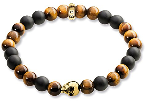 Thomas Sabo Herren-Armband Rebel at heart Totenkopf Gold Silber vergoldet Tigerauge braun 19 cm - A1509-881-2-L19