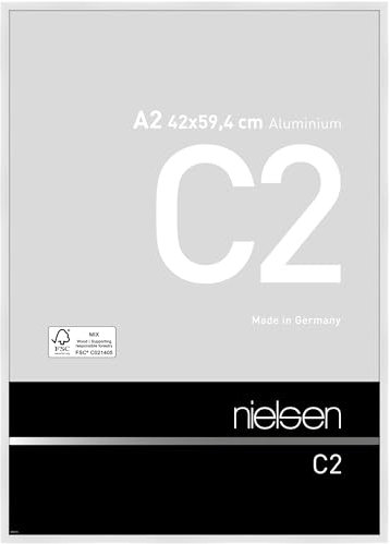 nielsen Bilderrahmen, 42 x 59,4 cm (A2), Aluminium, Weiß glanz, Posterrahmen zum Aufhängen im Hoch- & Querformat, Echtglas, C2
