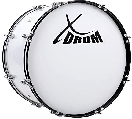 XDrum MBD-222 Marsch Bass Trommel, Fußball Pauke 22 x 12 (7,5 kg, 4 Ösen, Spannschrauben, inkl. Paar Schlägel, Tragegurte, Stimmschlüssel) weiß