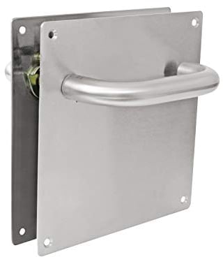 Amig - Juego de Manillas con Placa para Puertas - Mod. 3C - 139 x Ø19 mm - Cuadradillo de 8 mm - Sin bocallave - Acero inoxidable 18/8 Plateado Mate