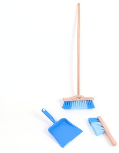 Kinderbesen Set aus Holz | Handfeger und Schaufel | Farbenfrohes Reinigungs-Set für Kinder | Blau