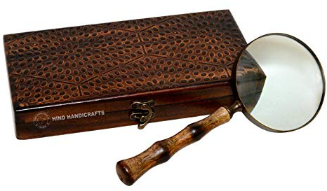 Antique Loupe ? main avec 7,6?cm Laiton encadr?e Loupe avec poign?e en bois sculpt? fait main flamm? | Bureau Ware d?coratifs Zoom objectif | pour p?re/M?re/Thanksgiving/anniversaire de mariage