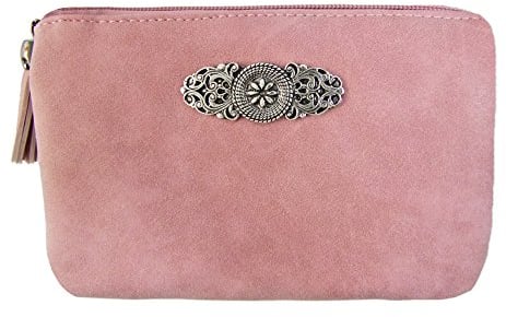 Trachtenland Damen Trachten Handtasche Sofia – Dirndl Umhängetasche aus Lederimitat mit Applikation & Troddel in Pastellfarben oder Schwarz (Rosa, ca. 18 x 12 x 8 cm)