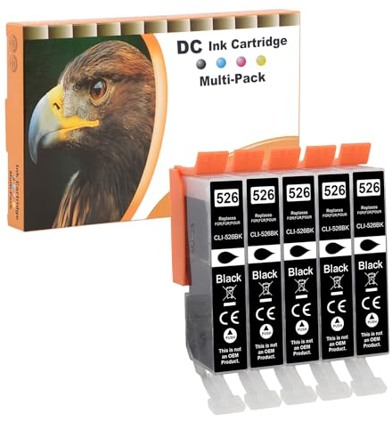 D&C 5X Schwarz Druckerpatronen Kompatibel für Canon CLI-526 BK für Canon Pixma MG5250 MG5300 MG5340 MG5350 MG6250 MG8150 MG8250 MX885 MX895 IP4840 IP4850 IP4900 MG5140 MG5150 MG5240 MX710 MX715