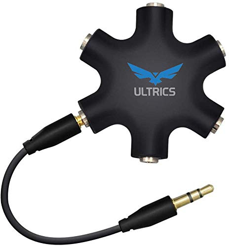 ULTRICS Headphone Splitter, 3.5mm Male to Female Multi Earphone Audio Splitter, 5 Ports Stereo Headset Adapter Compatible with iPhone Smartphone Tablet Laptop PC PS4 Xbox MP3 Player Speaker – Black