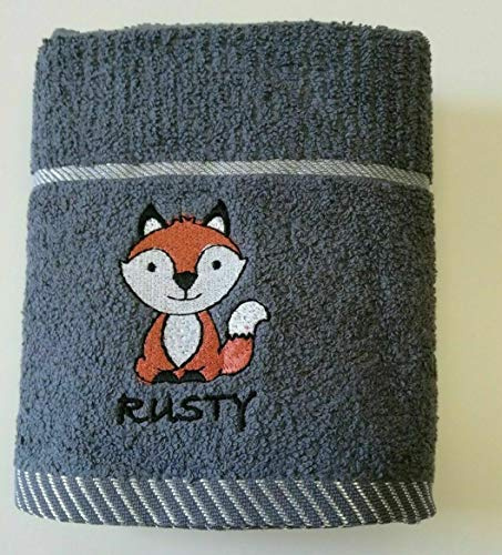 Sue Rossi Ltd 100% Turkish Cotton Tea Towels Embroidered Animal Cooks Cloth Luxury 3 Pack Kitchen Towel Set (Dark Grey Fox)