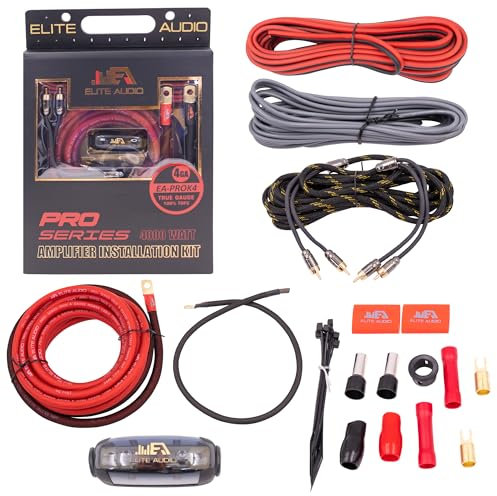 Elite Audio | Pro Series Amplifier Wiring Kit | 4000w Max Power | 4-Ga (AWG) | 100% Tinned OFC Copper Cables | 17ft. Pro Series 2-Ch RCA Cables | ANL Fuse & Holder | EA-PROK4