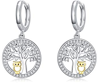 Eulen Ohrringe für Damen,925 Sterling Silber Baum des Lebens Ohrringe Eulen Schmuck Geschenk Hypoallergener für Mädchen Damen Ehefrau Mutter Lehrer Mama Muttertagsgeschenk Frauen Kinder