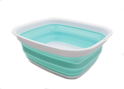 SAMMART 9,45L (2,5 Gallons) Collapsible Tub - Foldable Dish Tub - Portable Washing Basin - Space Saving Plastic Washtub (Weiß/Seegrün, M)