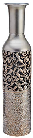 Elements 5181406 Jarrón Decorativo de Metal en Relieve, 17 Pulgadas, Plateado
