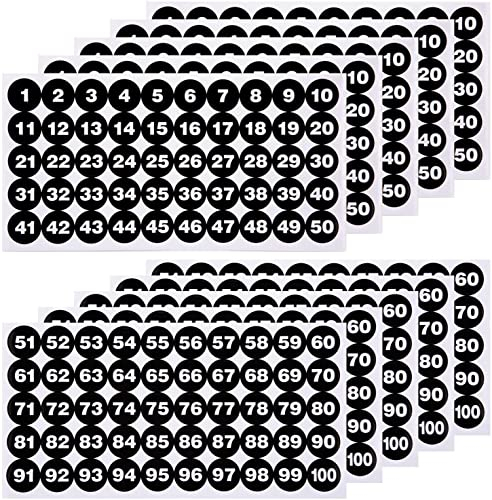 LUTER 10 Blatt Nummer Aufkleber 5 Sätze von 1-100 Vinyl Nummer Aufkleber, Wasserdichte Etiketten, für Aufbewahrungsboxen, Schließfächer, drinnen und draußen, (Schwarz, 2,5 cm)