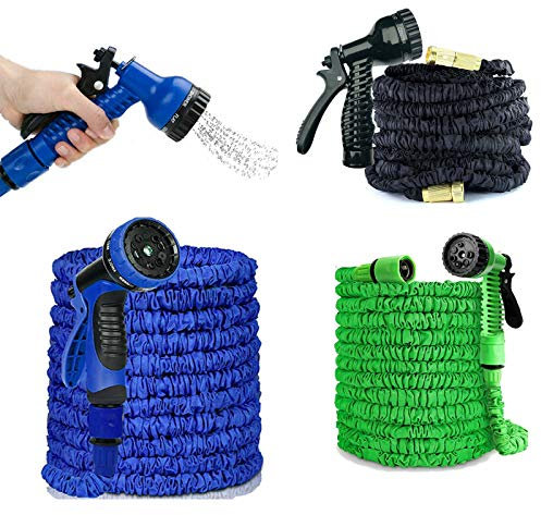 75FT/100FT/150FT/200FT Expandable Flexible Garden Hose Magic Hose Pipes with 7 Setting Professional Water Spray Nozzle Gun for Garden, Home, Car Washing, Shower Pets (Blue 75ft)