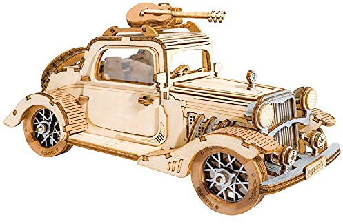 ROBOTIME Vintage Car Wooden Model Puzzle Set, EIN 3D Puzzle Und Bastelset Für Erwachsene Und Kinder Als Geschenk Oder Dekoration