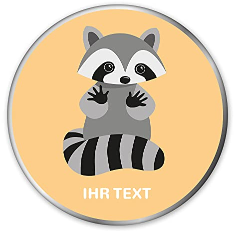 STEMPEL-FABRIK – personalisierte Metalldose rund (15 x 5 cm | Waschbär) mit Namen – bedruckte Geschenkdose für Kinder – Keksdose mit Tiermotiv – Vorratsdose für Kekse, Plätzchen, Kaffee, Tee uvm.