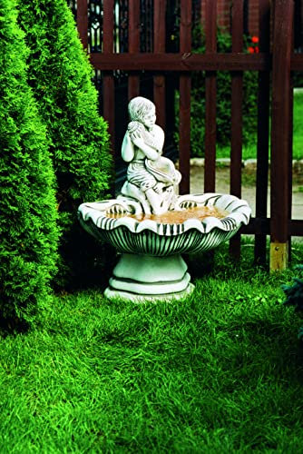 Fontaine à circuit d'eau fermé, décoration de jardin, garçon avec coquillages