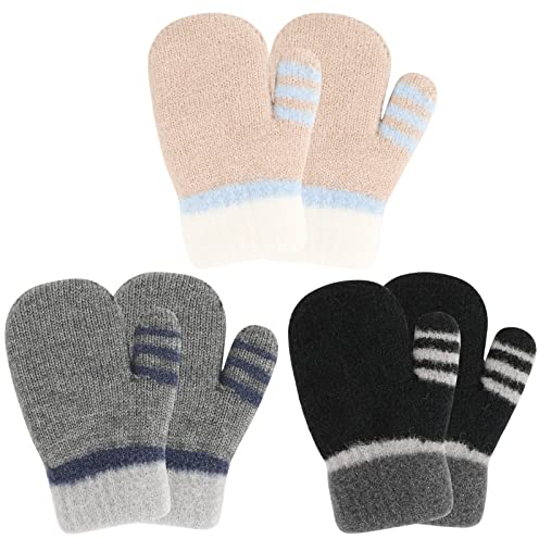 QKURT 3 Paar Kleinkindhandschuhe, Baby Winter Warme Handschuhe Kinder Fäustlinge Kinderhandschuhe Gefütterte Fleece Thermohandschuhe für 1~3 Jahre alte Baby Mädchen Jungen